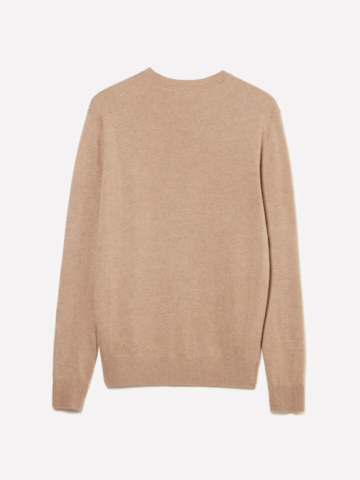 Dark beige regular fit crew neck sweater - men's crew neck sweaters - Beige | Sisley image number 2